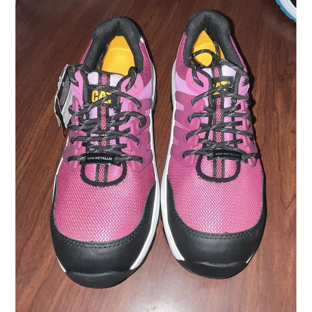 Women's Sz 7W Cat Streamline Composite Toe Shoe Pink & Black Tennis Shoes‎